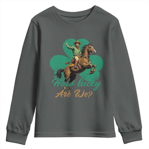 How Lucky Are We Youth Sweatshirt Cowboy Western Irish St Patrick's Day TS14 Dark Heather Print Your Wear