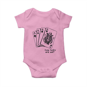 How Lucky Are We Baby Onesie Funny Western Cowgirl Rodeo Playing Card TS14 Light Pink Print Your Wear