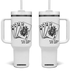 How Lucky Are We Tumbler With Handle Funny Western Cowgirl Rodeo Playing Card TS14 One Size: 40 oz White Print Your Wear