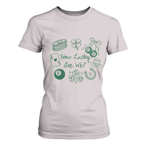 How Lucky Are We T Shirt For Women Irish Shamrock Horseshoe St Patricks Day TS14 Ice Gray Print Your Wear