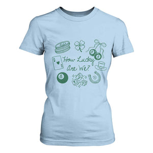How Lucky Are We T Shirt For Women Irish Shamrock Horseshoe St Patricks Day TS14 Light Blue Print Your Wear