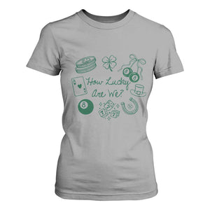 How Lucky Are We T Shirt For Women Irish Shamrock Horseshoe St Patricks Day TS14 Sport Gray Print Your Wear