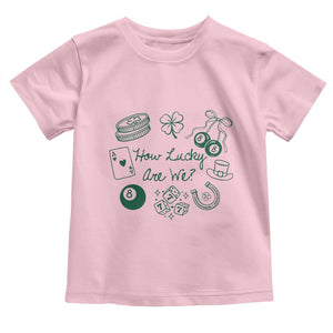 How Lucky Are We Toddler T Shirt Irish Shamrock Horseshoe St Patricks Day TS14 Light Pink Print Your Wear