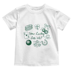 How Lucky Are We Toddler T Shirt Irish Shamrock Horseshoe St Patricks Day TS14 White Print Your Wear