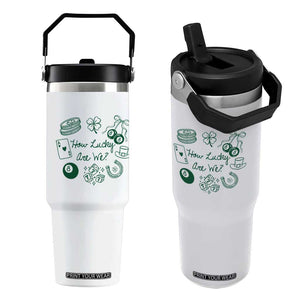 How Lucky Are We Flip Straw Tumbler Irish Shamrock Horseshoe St Patricks Day TS14 One Size: 30 oz White Print Your Wear