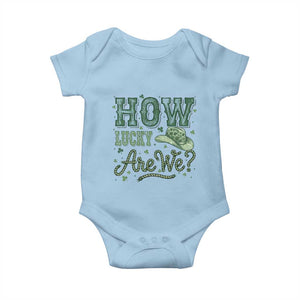 How Lucky Are We Baby Onesie Cowboy Western St Patrick's Day TS14 Light Blue Print Your Wear