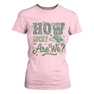 How Lucky Are We T Shirt For Women Cowboy Western St Patrick's Day TS14 Light Pink Print Your Wear