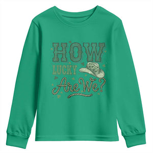 How Lucky Are We Youth Sweatshirt Cowboy Western St Patrick's Day TS14 Irish Green Print Your Wear