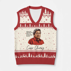 Cesar Chavez Quote V-Neck Knit Sweater Vest 31 March Celebration Day TS14 Beige Red Print Your Wear