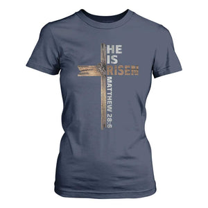 He is Risen Christian T Shirt For Women Easter Cross Jesus Christian TS14 Navy Print Your Wear