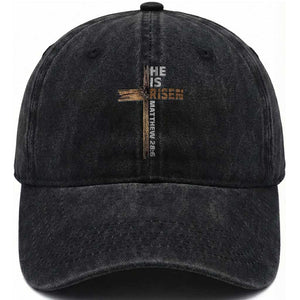 He is Risen Christian Washed Cotton Baseball Cap Easter Cross Jesus Christian TS14 Washed Cap Universal Fit Black Print Your Wear
