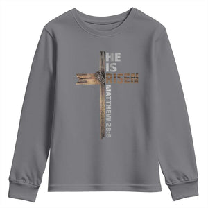 He is Risen Christian Youth Sweatshirt Easter Cross Jesus Christian TS14 Charcoal Print Your Wear
