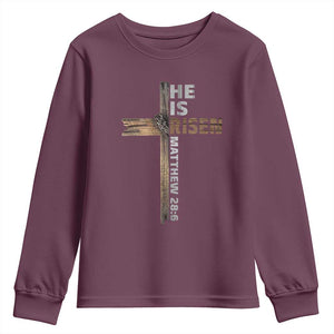 He is Risen Christian Youth Sweatshirt Easter Cross Jesus Christian TS14 Maroon Print Your Wear