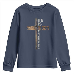 He is Risen Christian Youth Sweatshirt Easter Cross Jesus Christian TS14 Navy Print Your Wear