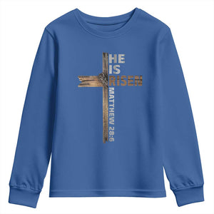 He is Risen Christian Youth Sweatshirt Easter Cross Jesus Christian TS14 Royal Blue Print Your Wear