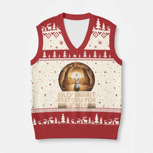 Silly Rabbit Easter Is For Jesus V-Neck Knit Sweater Vest Christian Jesus Easter TS14 Beige Red Print Your Wear