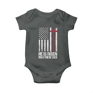 He Is Rise Baby Onesie Christian American Flag Easter Bible Verse TS14 Dark Heather Print Your Wear
