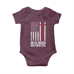 He Is Rise Baby Onesie Christian American Flag Easter Bible Verse TS14 Maroon Print Your Wear