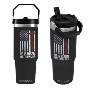 He Is Rise Flip Straw Tumbler Christian American Flag Easter Bible Verse TS14 One Size: 30 oz Black Print Your Wear