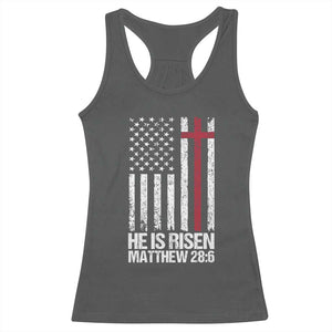 He Is Rise Racerback Tank Top Christian American Flag Easter Bible Verse TS14 Dark Heather Print Your Wear