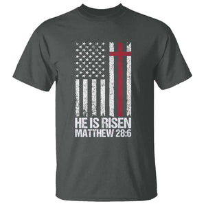 He Is Rise T Shirt Christian American Flag Easter Bible Verse TS14 Dark Heather Print Your Wear