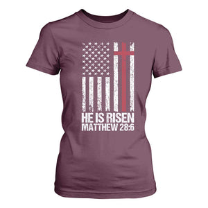 He Is Rise T Shirt For Women Christian American Flag Easter Bible Verse TS14 Maroon Print Your Wear