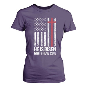 He Is Rise T Shirt For Women Christian American Flag Easter Bible Verse TS14 Purple Print Your Wear