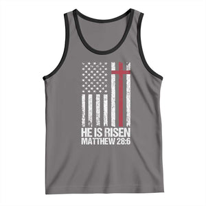 He Is Rise Tank Top Christian American Flag Easter Bible Verse TS14 Deep Heather Black Print Your Wear