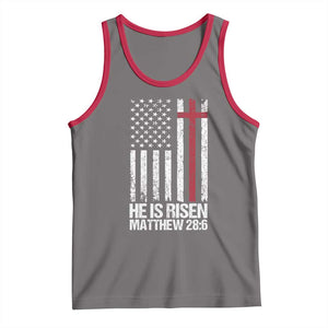 He Is Rise Tank Top Christian American Flag Easter Bible Verse TS14 Deep Heather Red Print Your Wear