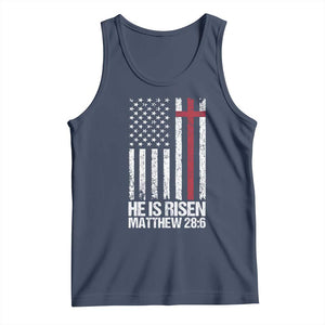 He Is Rise Tank Top Christian American Flag Easter Bible Verse TS14 Navy Print Your Wear