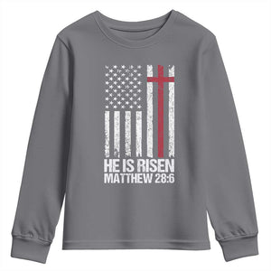 He Is Rise Youth Sweatshirt Christian American Flag Easter Bible Verse TS14 Charcoal Print Your Wear