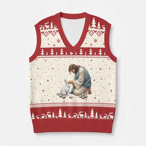 Silly Rabbit Easter Is For Jesus V-Neck Knit Sweater Vest Christian Easter Religious TS14 Beige Red Print Your Wear