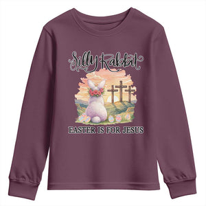 Silly Rabbit Easter Is For Jesus Youth Sweatshirt Christian Easter TS14 Maroon Print Your Wear