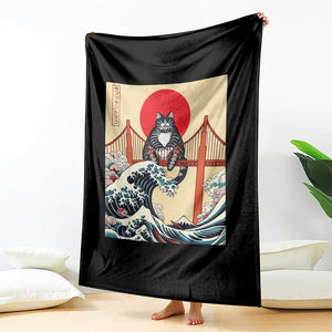 San Francisco Cat Throw Blanket Vintage Japanese Anime Kawaii Cat Sunset TS14 Print Your Wear