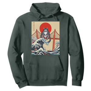 San Francisco Cat Hoodie Vintage Japanese Anime Kawaii Cat Sunset TS14 Dark Forest Green Print Your Wear