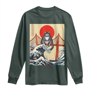 San Francisco Cat Long Sleeve Shirt Vintage Japanese Anime Kawaii Cat Sunset TS14 Dark Forest Green Print Your Wear