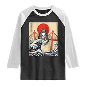 San Francisco Cat Raglan Shirt Vintage Japanese Anime Kawaii Cat Sunset TS14 Black White Print Your Wear