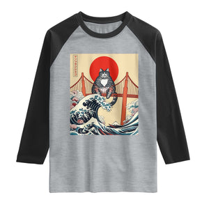 San Francisco Cat Raglan Shirt Vintage Japanese Anime Kawaii Cat Sunset TS14 Heather Gray Black Print Your Wear