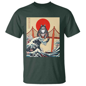 San Francisco Cat T Shirt Vintage Japanese Anime Kawaii Cat Sunset TS14 Dark Forest Green Print Your Wear
