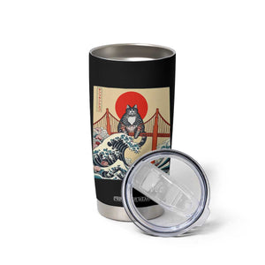 San Francisco Cat Tumbler Cup Vintage Japanese Anime Kawaii Cat Sunset TS14 Print Your Wear