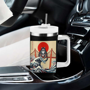 San Francisco Cat Tumbler With Handle Vintage Japanese Anime Kawaii Cat Sunset TS14 Print Your Wear