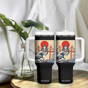 San Francisco Cat Tumbler With Handle Vintage Japanese Anime Kawaii Cat Sunset TS14 Print Your Wear