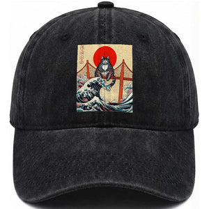 San Francisco Cat Washed Cotton Baseball Cap Vintage Japanese Anime Kawaii Cat Sunset TS14 Print Your Wear