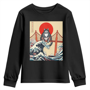 San Francisco Cat Youth Sweatshirt Vintage Japanese Anime Kawaii Cat Sunset TS14 Black Print Your Wear
