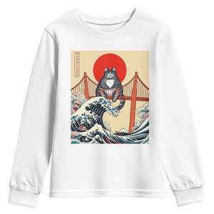San Francisco Cat Youth Sweatshirt Vintage Japanese Anime Kawaii Cat Sunset TS14 White Print Your Wear