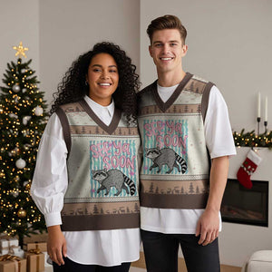 See Ya Soon Raccoon V-Neck Knit Sweater Vest Funny Last Day of School TS14 Mocha Mousse Print Your Wear