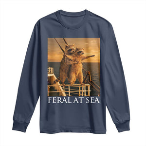 Vintage Feral At Sea Cruise Long Sleeve Shirt Funny Raccoon Parody Movie TS14 Navy Print Your Wear