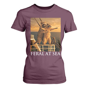 Vintage Feral At Sea Cruise T Shirt For Women Funny Raccoon Parody Movie TS14 Maroon Print Your Wear