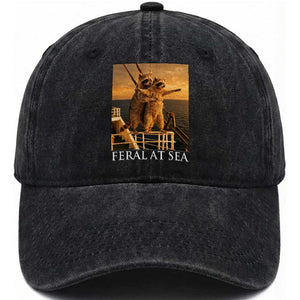Vintage Feral At Sea Cruise Washed Cotton Baseball Cap Funny Raccoon Parody Movie TS14 Print Your Wear