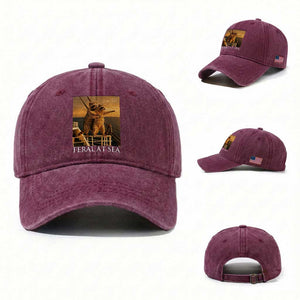 Vintage Feral At Sea Cruise Washed Cotton Baseball Cap Funny Raccoon Parody Movie TS14 Washed Cap Universal Fit Burgundy Print Your Wear